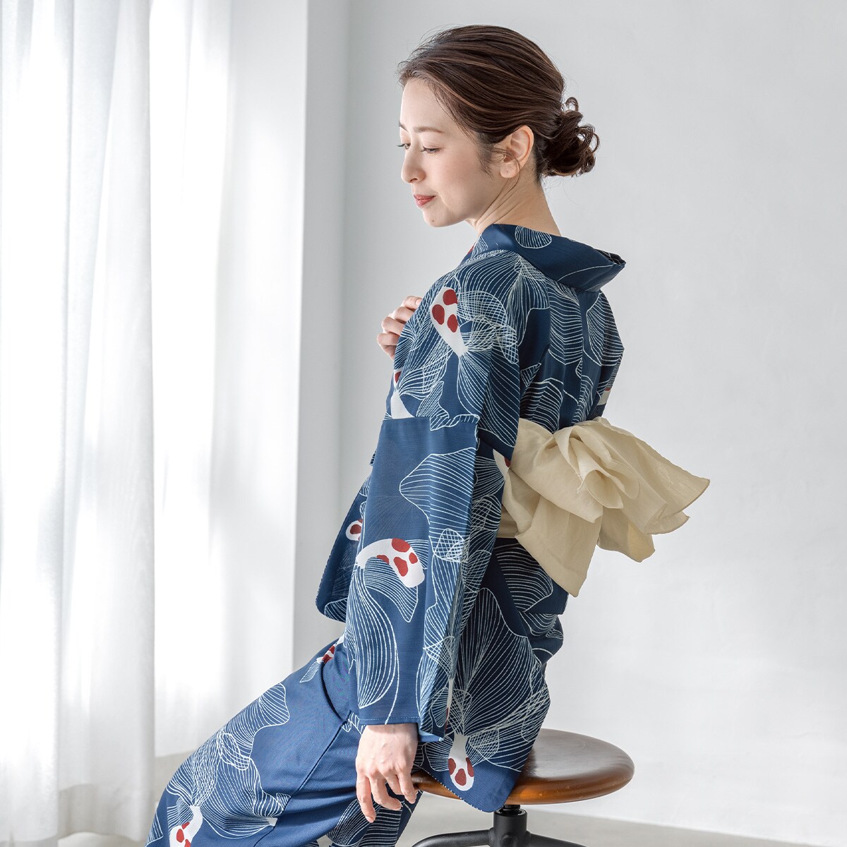 大きいサイズ】 鞠ひまわり柄浴衣＆結び帯2点セット 大きいサイズ