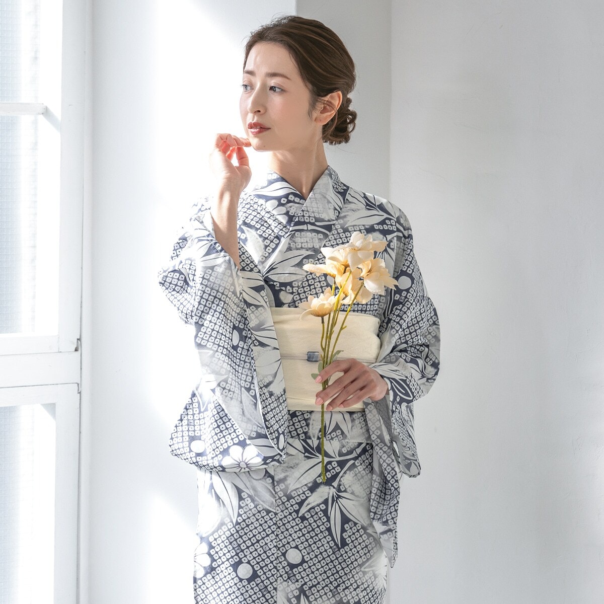 大きいサイズ】 鞠ひまわり柄浴衣＆結び帯2点セット 大きいサイズ