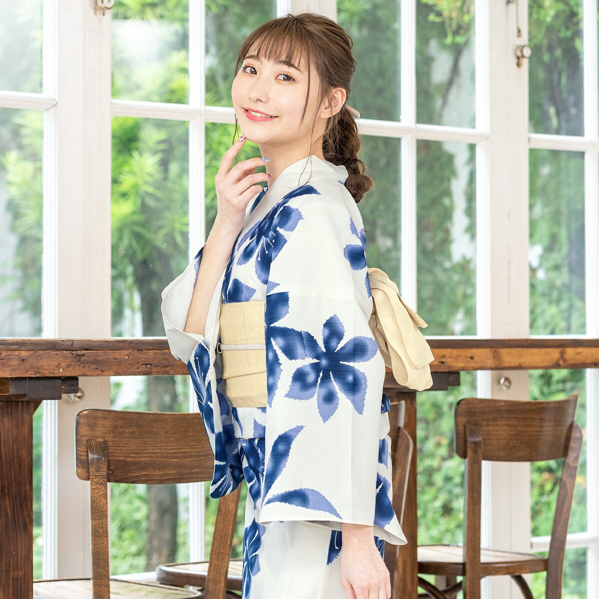 オール新品■変わり織，水玉×百合の花模様大人浴衣，半幅帯，特別帯留め付４点セット オール新品□変わり織，水玉×百合の花模様大人浴衣，半幅帯，特別