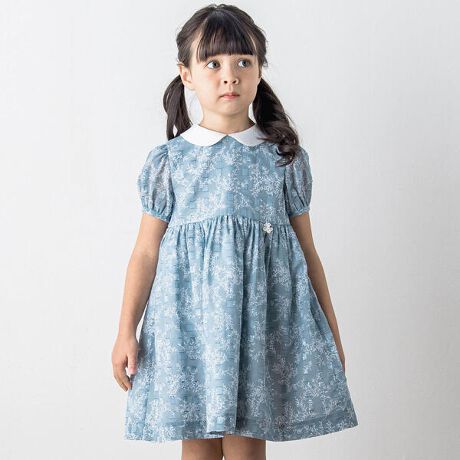 お揃い】サテン襟付きコシラカット葉っぱ枝プリントワンピース(90 