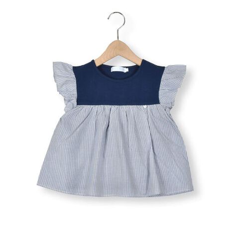 お揃い】先染めコットンストライプ半袖Tシャツ(90~140cm 