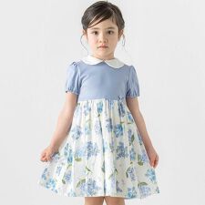【日本製】【お揃い】リバティMARINA'S MEADOW(マリナズ・メドゥ)丸襟半袖切り替えワンピ