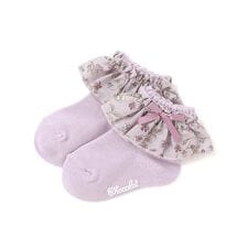 【日本製】【お揃い】すみれ花プリントサテンリボンソックスベビー（8～13cm）