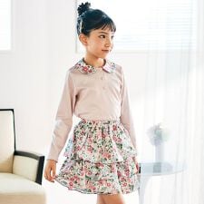【日本製】【お揃い】リバティビエラ(DaisyMorisia)×花ボタン長袖Tシャツ(100～140
