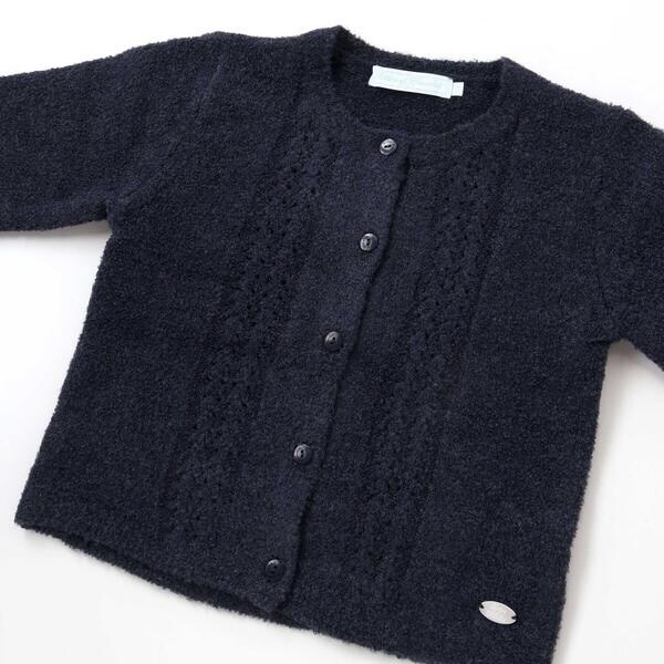 【お揃い】フロント編地の前ボタン長袖カーディガン(100~140cm)
