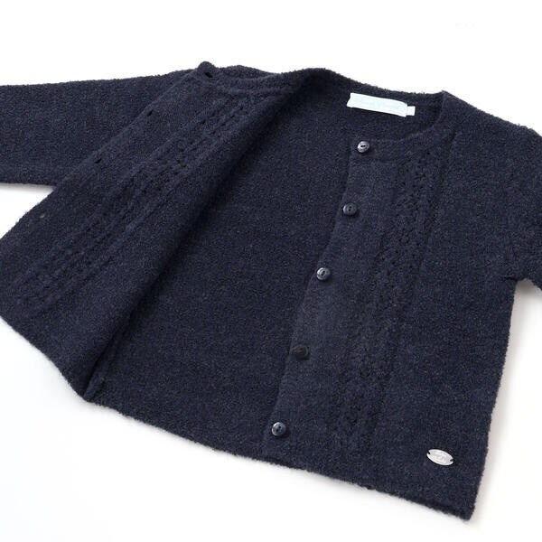 【お揃い】フロント編地の前ボタン長袖カーディガン(100~140cm)