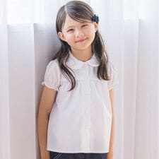 コットンシャンブレー襟付きパフスリーブブラウス(100~140cm)