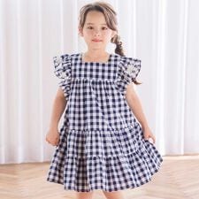 【お揃い】ギンガムチェック花柄刺しゅうワンピース(90~140cm)
