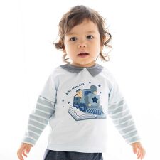 フィヨ デュ ベベ ルダクティオン(fillot de bebe reduction)の【お揃い】ボーダー袖切り替え汽車プリント長袖Tシャツ(70~90cm)