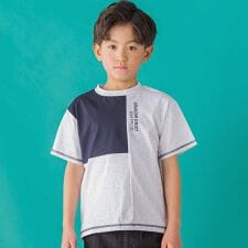 【店舗限定】アシメトリー配色ロゴプリント天竺半袖Tシャツ(95~150cm)