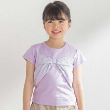サテン風配色リボンモチーフ半袖Tシャツ(95~150cm)