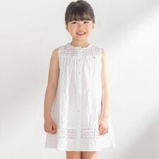異素材組み合わせオーガンジー切り替えワンピース(95~160cm)