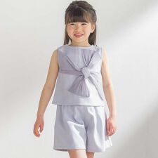 【前後着用可能】ノースリーブブラウス+タックキュロットパンツセットアップ(95~150cm)