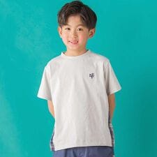 【店舗限定】チェック切り替えロゴ刺しゅう天竺Tシャツ(95~150cm)