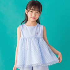 【店舗限定】切り替えギンガムチュールノースリーブ(95~150cm)