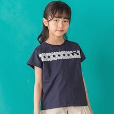 【店舗限定】スカラップ丸レーステープ切り替え天竺半袖Tシャツ(95~160cm)