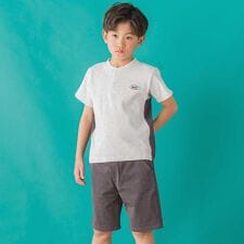 【店舗限定】ワッフル×天竺ワッペン半袖Tシャツ＋ショートパンツセットアップ(95~150cm)