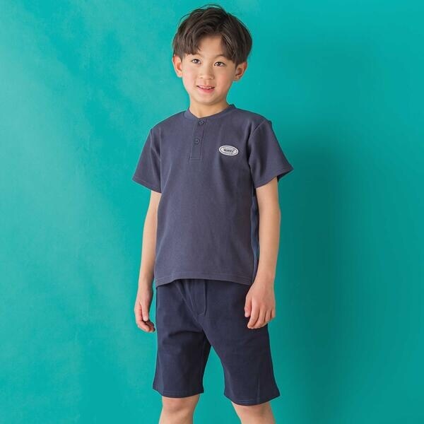 【店舗限定】ワッフル×天竺ワッペン半袖Tシャツ＋ショートパンツセットアップ(95~150cm)