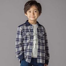 配色切り替えニットチェックシャツ(95~150cm)