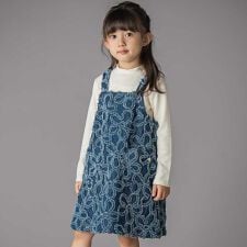【店舗限定】花柄フリンジデニムジャンパースカート(95~150cm)