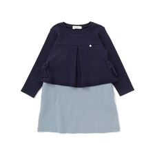 【店舗限定】重ね着風配色ポンチ長袖ワンピース(95~150cm)