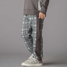【お揃い】チェック柄裏毛配色切り替えロングパンツ(95~160cm)