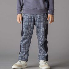 【お揃い】チェック柄裏毛配色切り替えロングパンツ(95~160cm)