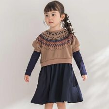 【店舗限定】ノルディック切替長袖ワンピース(95~150cm)