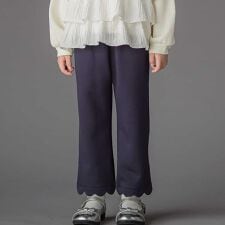 【店舗限定】裏起毛ポンチ裾スカラップロングパンツ(95~150cm)