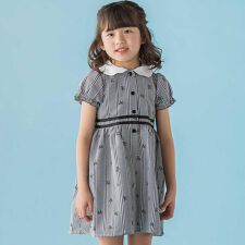 【店舗限定】リボン刺しゅう＆無地 襟付きワンピース(95～150cm)