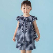 【店舗限定】チェックブラウス＋ショートパンツセットアップ(95～150cm)