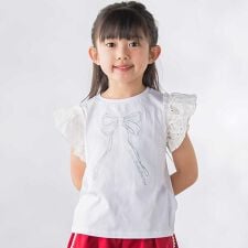 袖異素材リボン刺しゅうTシャツ(95~160cm)