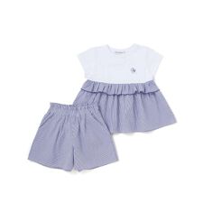 【店舗限定】ストライプ切り替えトップス＋ショートパンツセットアップ(95～150cm)