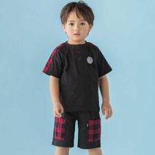 【店舗限定】チェック切り替えトップス＋ショートパンツセットアップ(95～150cm)