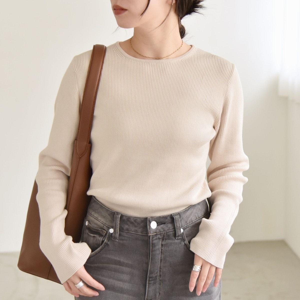 quaranciel:〈手洗い可能〉コットン リブ クルーネック ニット quaranciel:〈手洗い可能〉コットン リブ クルーネック ニット