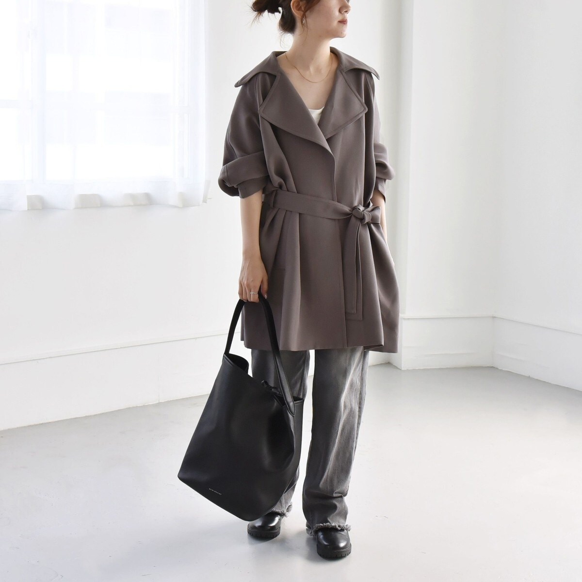 quaranciel:〈洗濯機可能〉ダブルクロス ハーフ トレンチ ジャケット