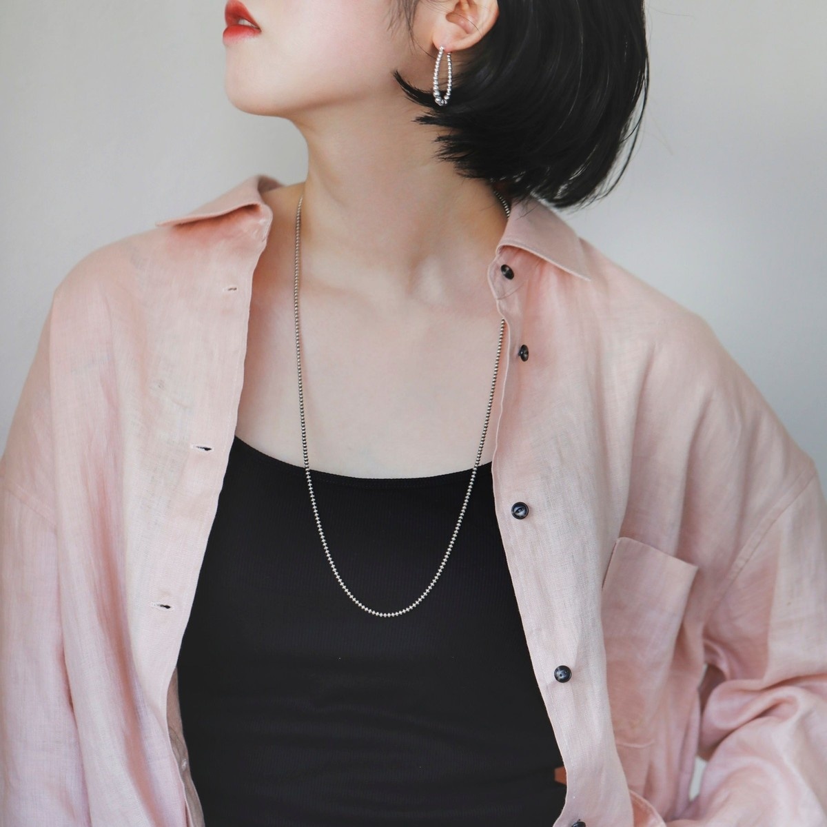 新入荷 quaranciel: シルバー925 ボールチェーン ロング ネックレス アクセサリー