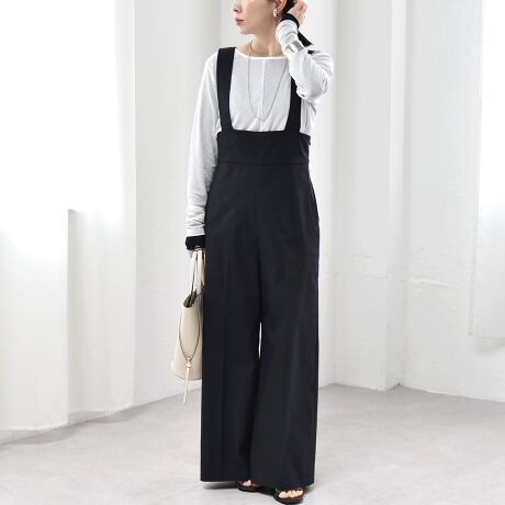 quaranciel:〈洗濯機可能〉ストライプ ハイウエスト サロペット 24SS 