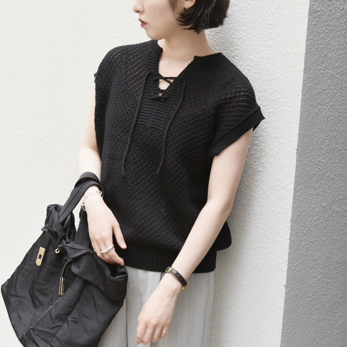 quaranciel:〈手洗い可能〉アイレット スキッパー レースアップ