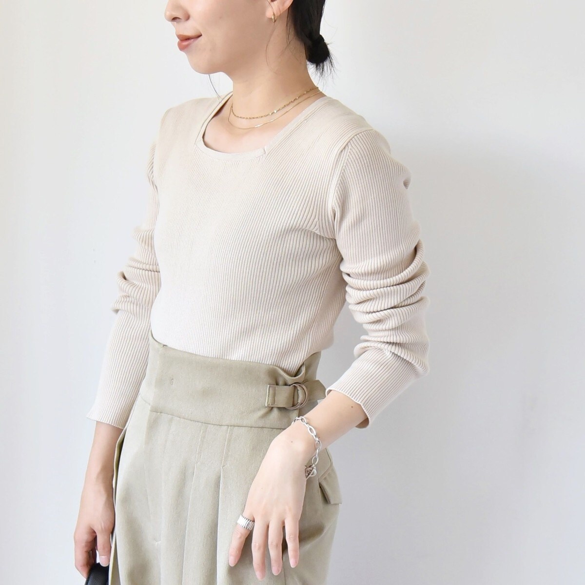 quaranciel:〈手洗い可能〉コットン リブ クルーネック ニット