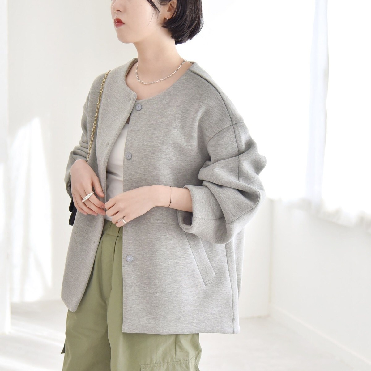 SHIPS any:〈UVカット〉ノーカラー フロント ジップ ジャケット
