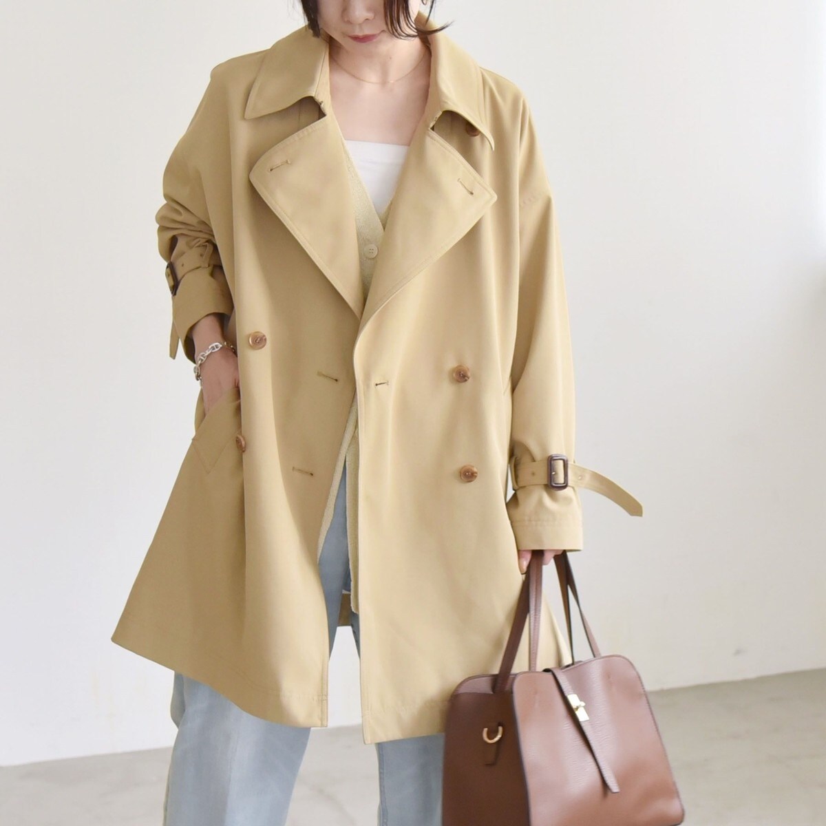 新品❤️リリーブラウン　フリーサイズ　シャンブレーフレアショートトレンチ 新品❤️リリーブラウン フリーサイズ シャンブレーフレア