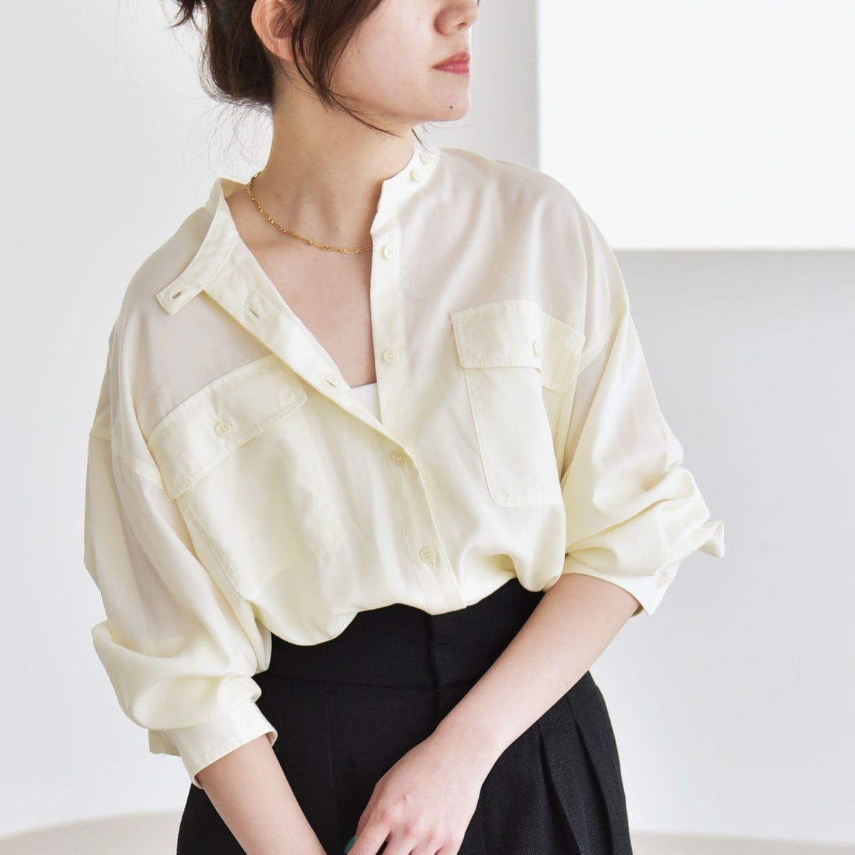 clore+ レディワークシャツ セール】quaranciel:〈手洗い可能〉ドレッシー ワーク ポケット シャツ ジャケット・アウター