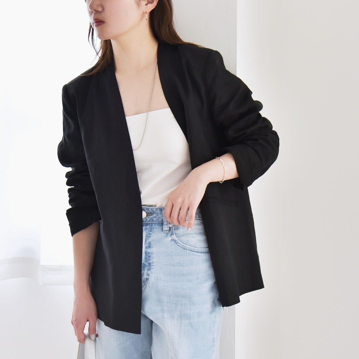 SHIPS any:〈UVカット〉ノーカラー フロント ジップ ジャケット
