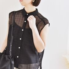 quaranciel:〈手洗い可能〉シアー チェック ノースリーブ シャツ