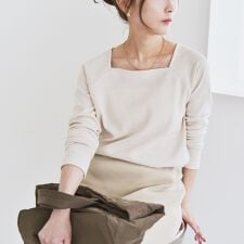 quaranciel:〈洗濯機可能〉ポリエステル ベロア スクエア ネック プルオーバー