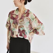 quaranciel:〈洗濯機可能〉シアー フラワー プリント シャツ ブラウス