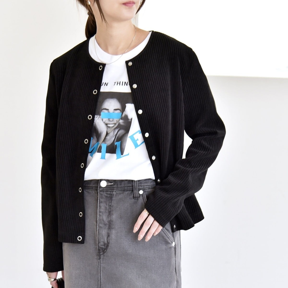 quaranciel:〈手洗い可能〉ノーカラー ポケット ニット ジャケット