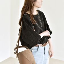 quaranciel:〈洗濯機可能〉ポリエステル ベロア リブ コクーン コンパクト プルオーバー