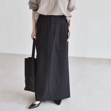 quaranciel:〈洗濯機可能〉ウーステッド ステッチ Iライン ロング スカート